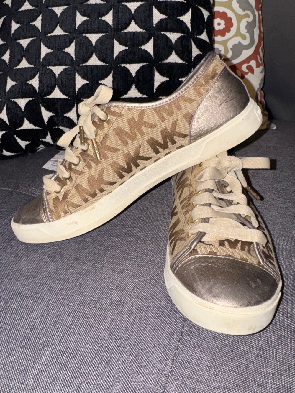 Michael Kors Beige and Brown MK Logo Lace-Up Sneakers - Picture 2 of 6